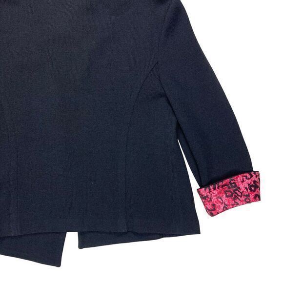 St. John Collection Jacket Women 12 Black Knit Silk Floral Trim Mock Neck Blazer - Picture 10 of 16